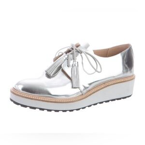 Loeffler Randall Callie Leather Wedge Oxfords in Silver Size 6